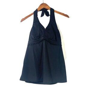 Liz Lange Maternity Halter Top Tankini w/Ruffle Trim - Black, Size Medium